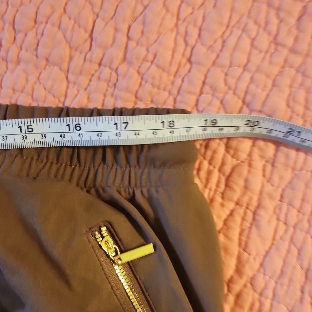 Womens Brown Elastic-Waist Jogger Pants with Zipper Pocket - Picture 4 of 7